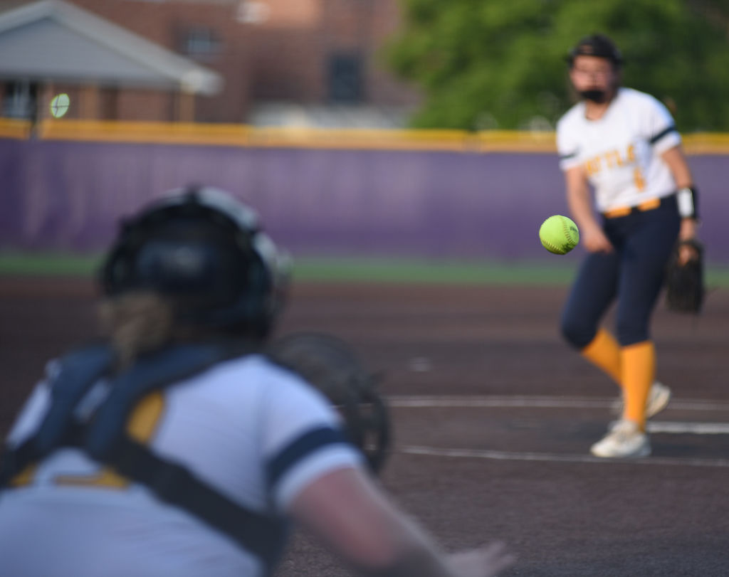 Brooke Nutter pitches the ball to catcher Sophia Fernandez. Nutter pitched one strikeout during the game